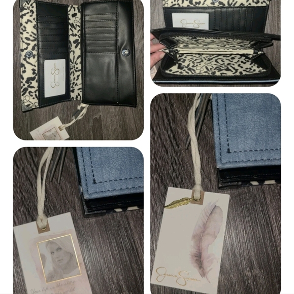 JESSICA SIMPSON DENIM BLUE GUNMETAL SILVER CREDIT CARD ID ZIP AROUND WALLET - Picture 2 of 16